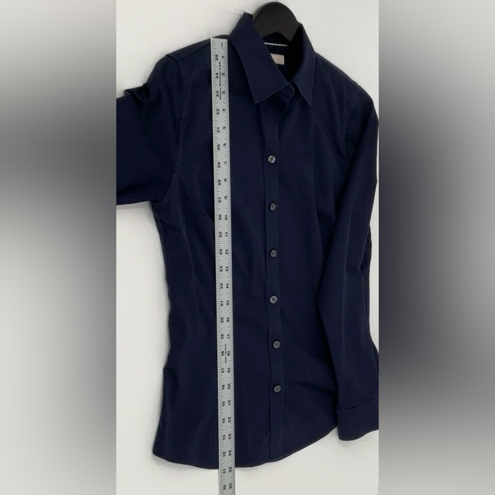 Banana Republic Button Front Shirt Navy Size 8 Stretch Cotton Tailored Fit - Picture 9 of 12